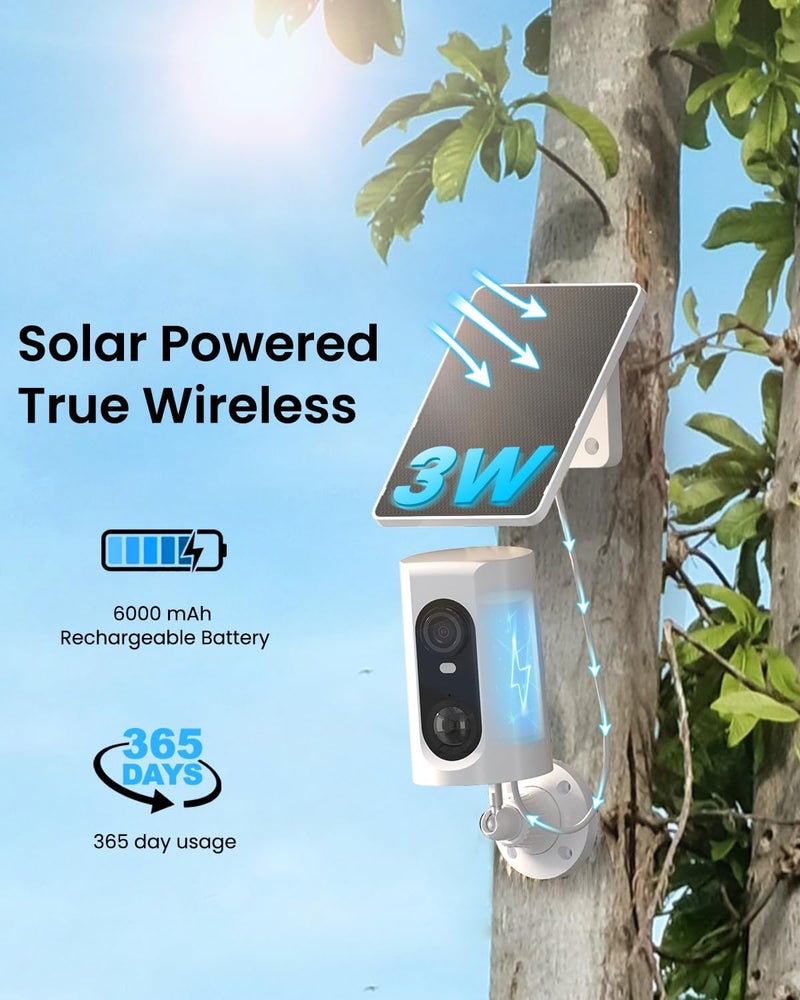 ANRAN 4G LTE Cellular Solar Security Camera Wireless Outdoor, 2K No WiFi Solar Powered Security Camera, 2 Way Audio, Smart Motion Detection, Color Night Vision, IP66, White (32GB & SIM Card Included) - Image 3